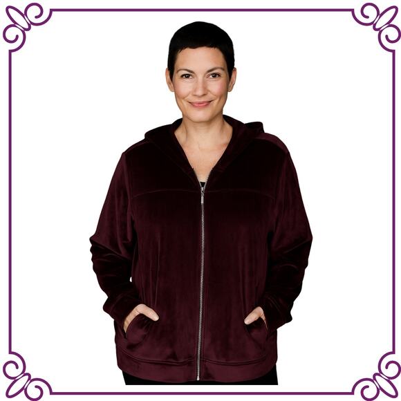 Livi Active by Lane Bryant Velour Track Suit Zip Up Jacket Hoodie Burgundy Sz 18 - Picture 1 of 8